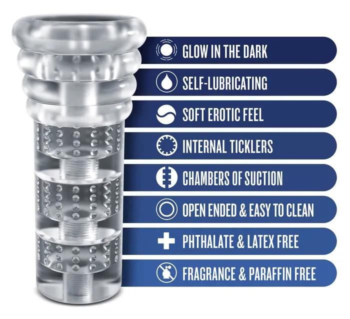Male Sex Toys Blush Rize Luz Glow in the Dark Self Lubricating Stroker Clear Male Sex Toys Blush Rize Luz Glow in the Dark Self Lubricating Stroker Clear