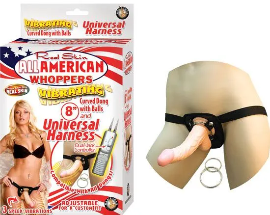 Nasstoys Dildos All American Whoppers 8 inches Vibrating Dong Universal Harness Beige