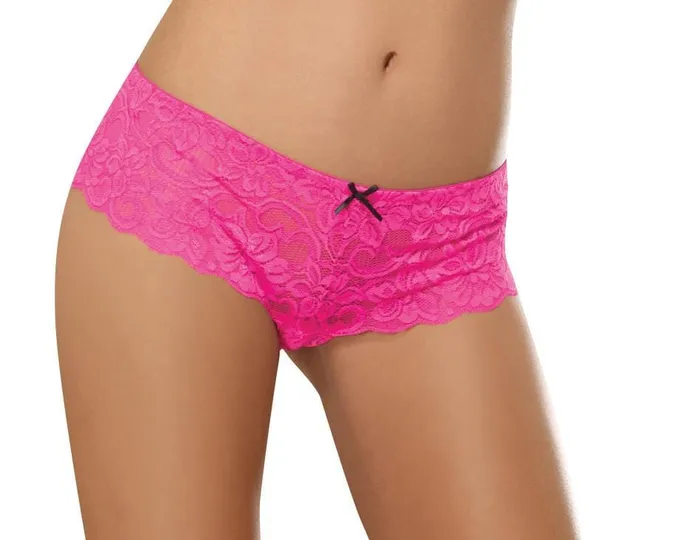 Vibrators Dreamgirl Open Crotch Lace Boy Short 1x2x Hot Pink