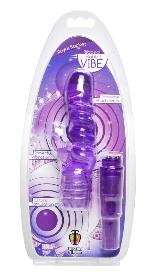 Vibrators XR Brands Trinity Vibes Royal Rocket Ribbed Rabbit Vive Purple Vibrators XR Brands Trinity Vibes Royal Rocket Ribbed Rabbit Vive Purple