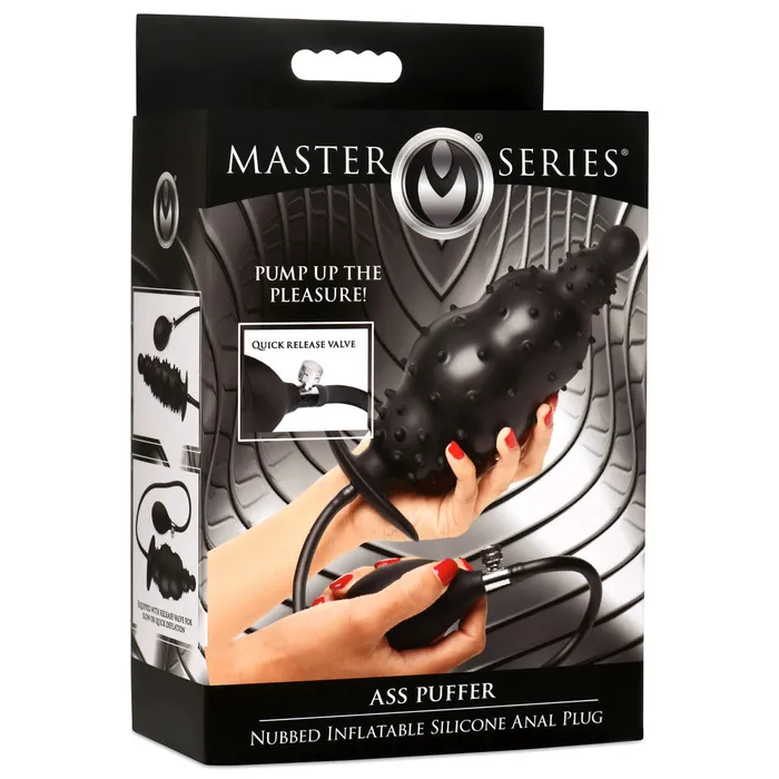 XR Brands Master Series Anal Ass Puffer Nubbed Inflatable Silicone Anal Plug Black