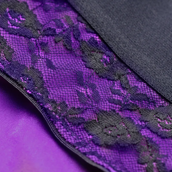 XR Brands Strap U Lace Envy Crotchless Panty Harness S M Black and Purple Vibrators XR Brands Strap U Lace Envy Crotchless Panty Harness S M Black and Purple Vibrators